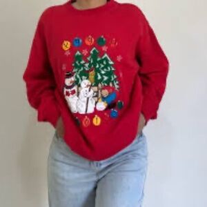Vintage NutCracker Snowman Winter Scene Holiday Red Sweatshirt Size Medium
